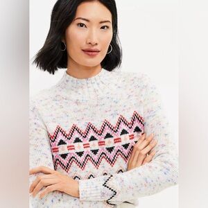 Loft Knit Flecked Fair Isle White & Pink Sweater